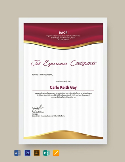 Certificate Of Experience Template