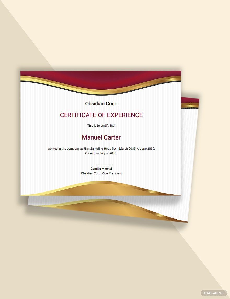 Editable Job Experience Certificate Template