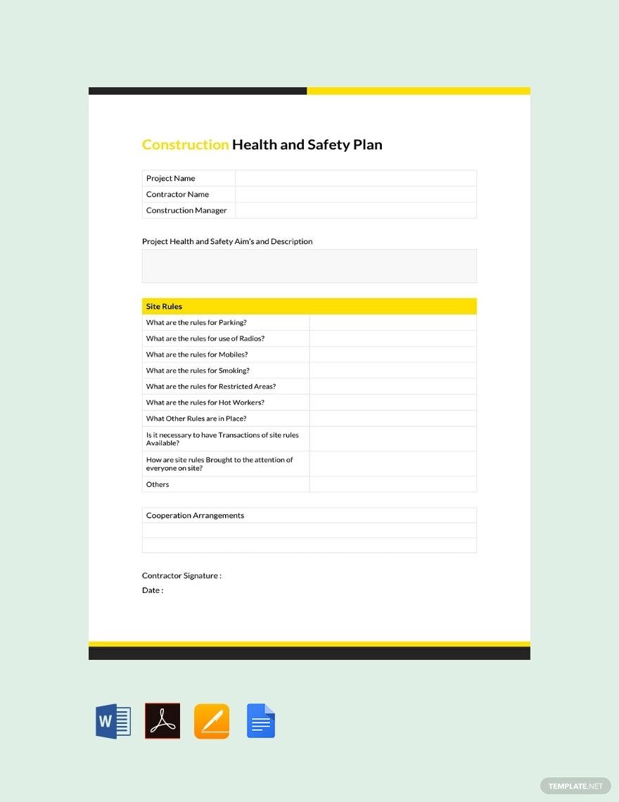Construction Health and Safety Plan Template