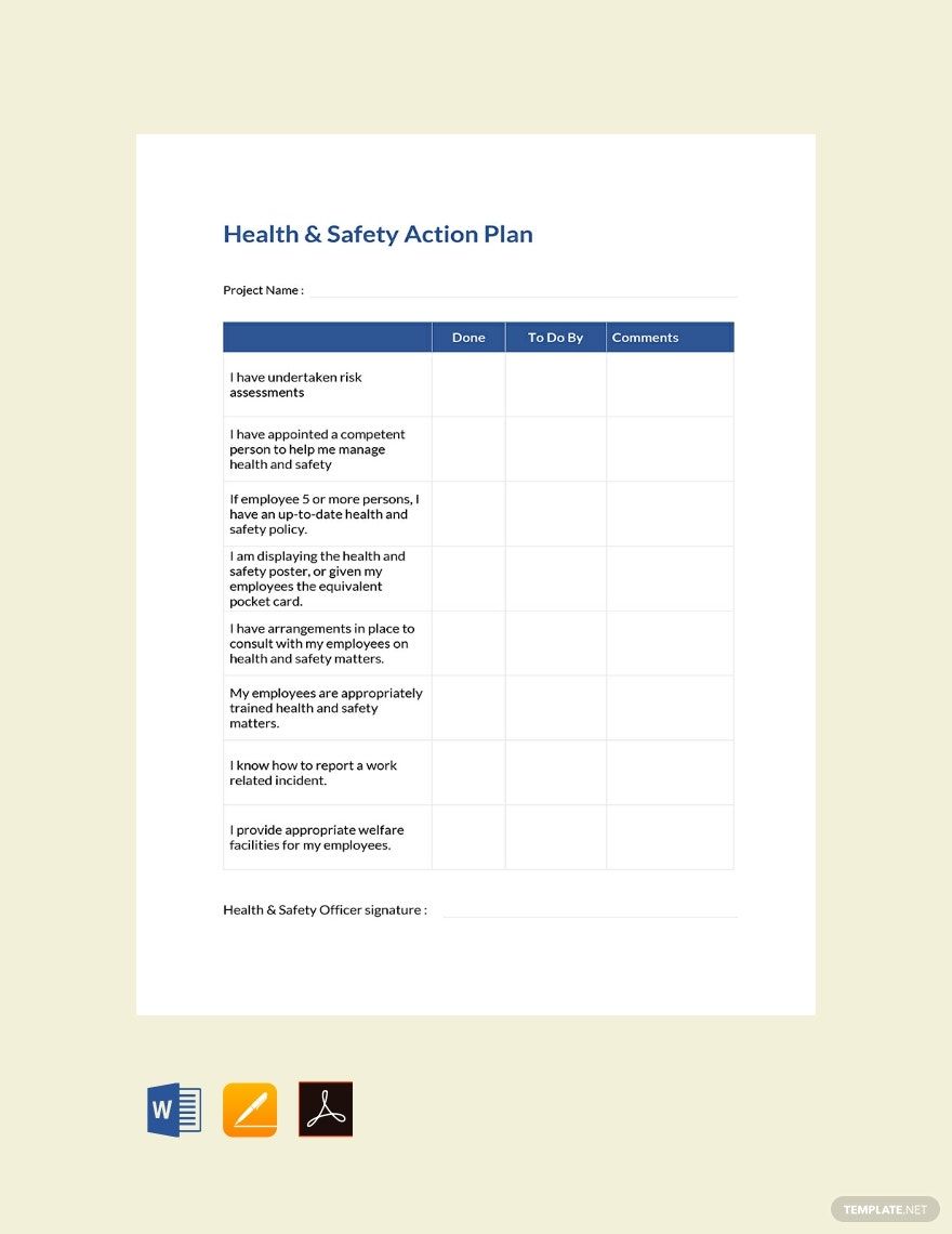 Health and Safety Action Plan Template
