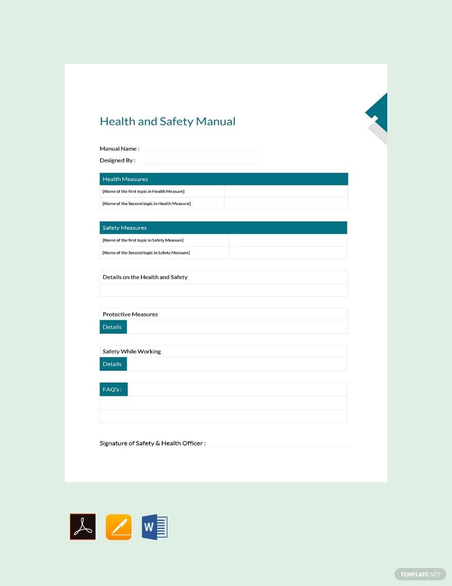 Health and Safety Manual Template in PDF, Pages, Word, Google Docs