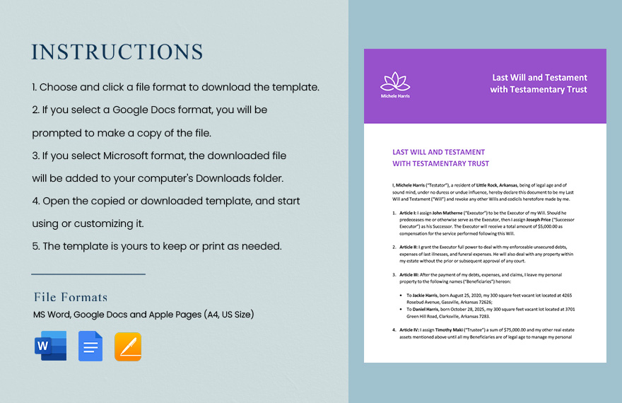 Last Will and Testament with Testamentary Trust Template