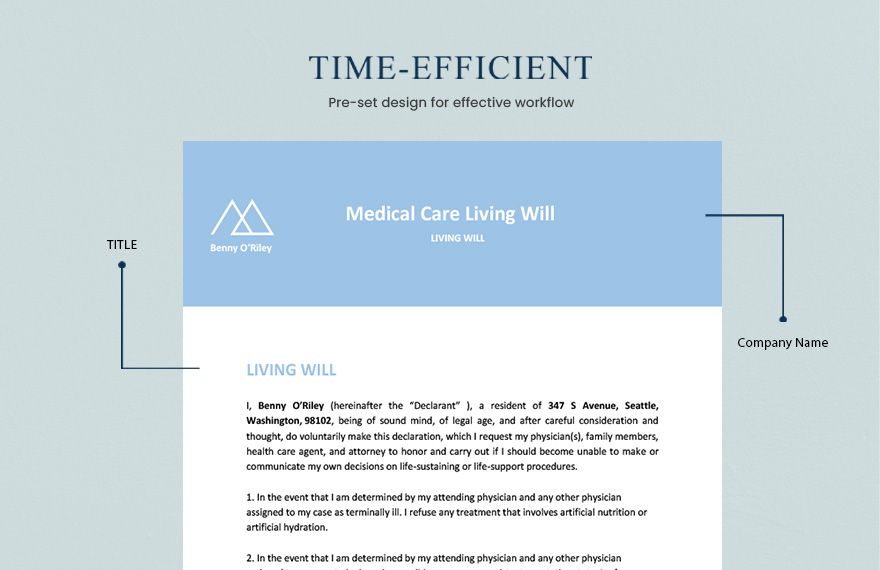 Medical Care Living Will Template