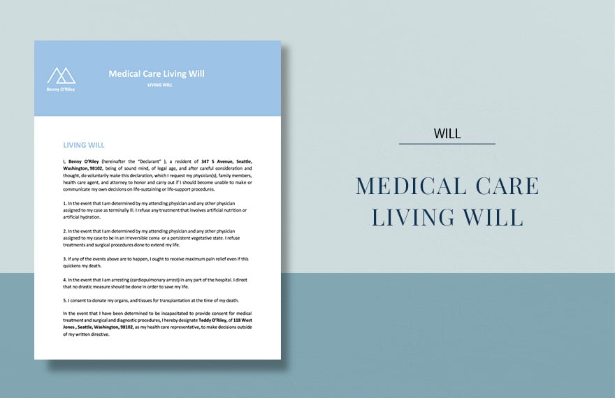 Medical Care Living Will Template