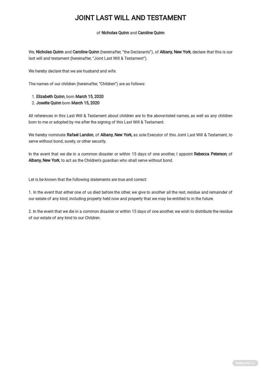 Joint Last Will And Testament Template