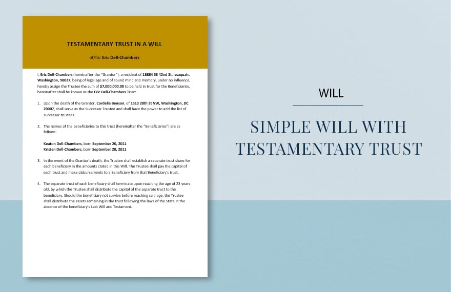 Simple Will With Testamentary Trust Template