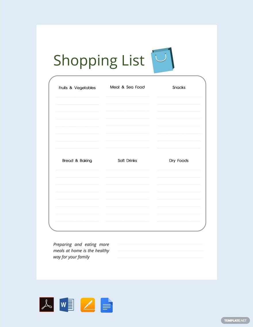 Grocery Shopping List Template Google Docs, Word, PDF