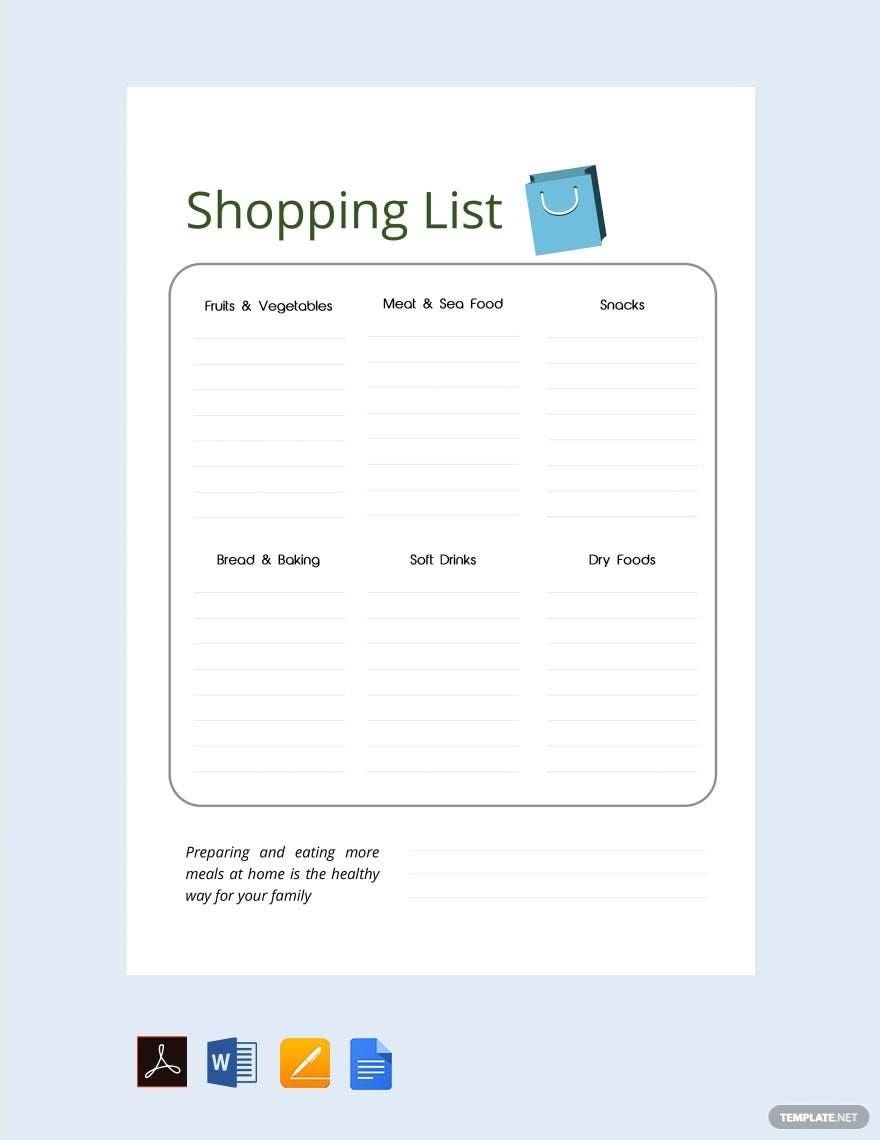 Grocery Shopping List Template in Google Docs, Word, PDF Download