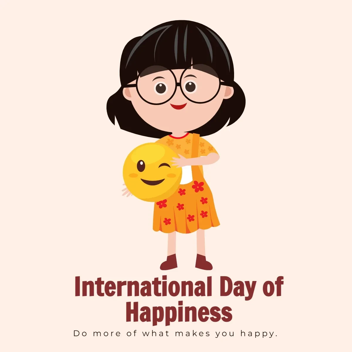 Free International Day of Happiness Cute Girl Clip Art Template to Edit Online