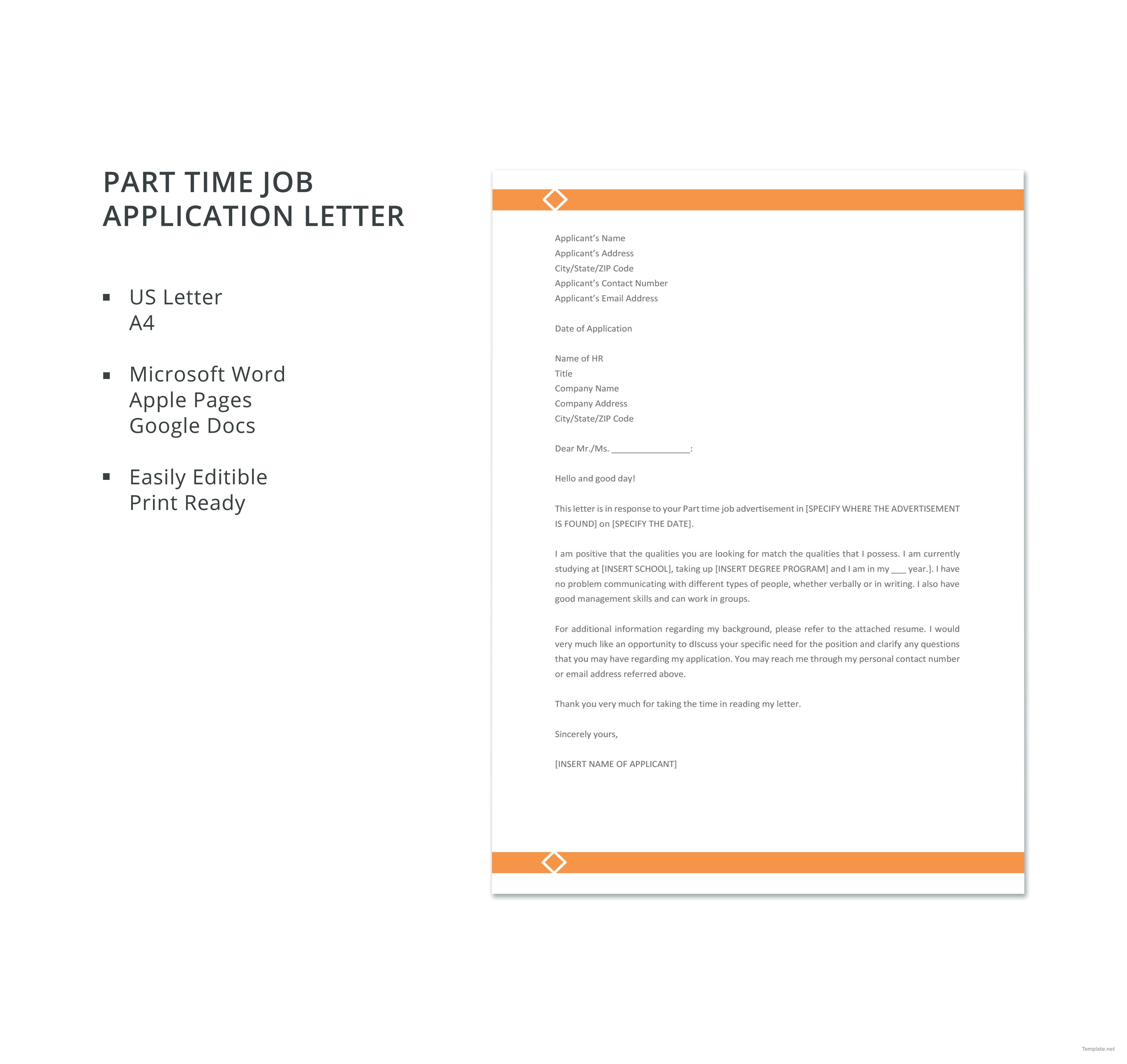 application letter for part time job as a service crew