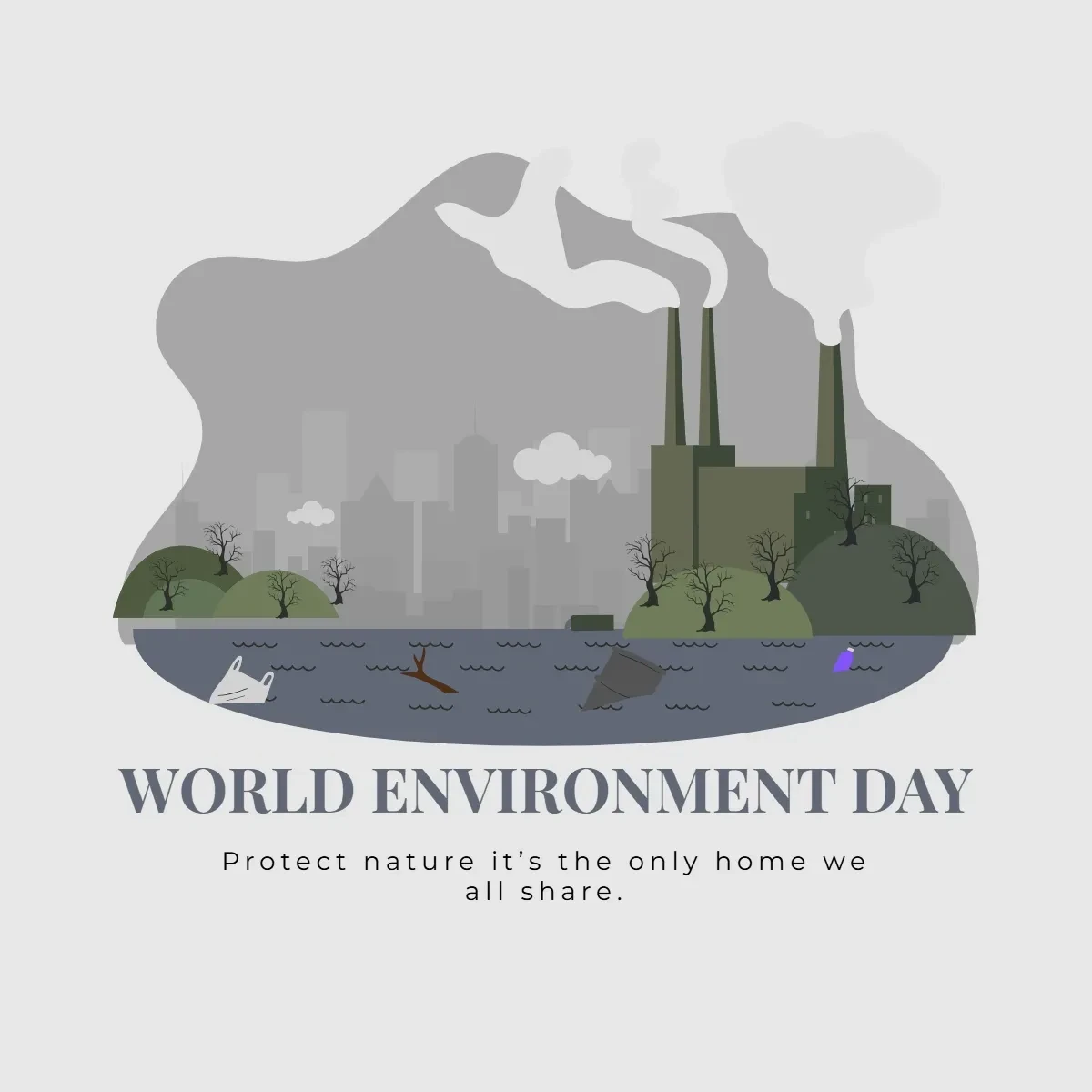 Free World Environment Day Pollution Clip Art Template to Edit Online