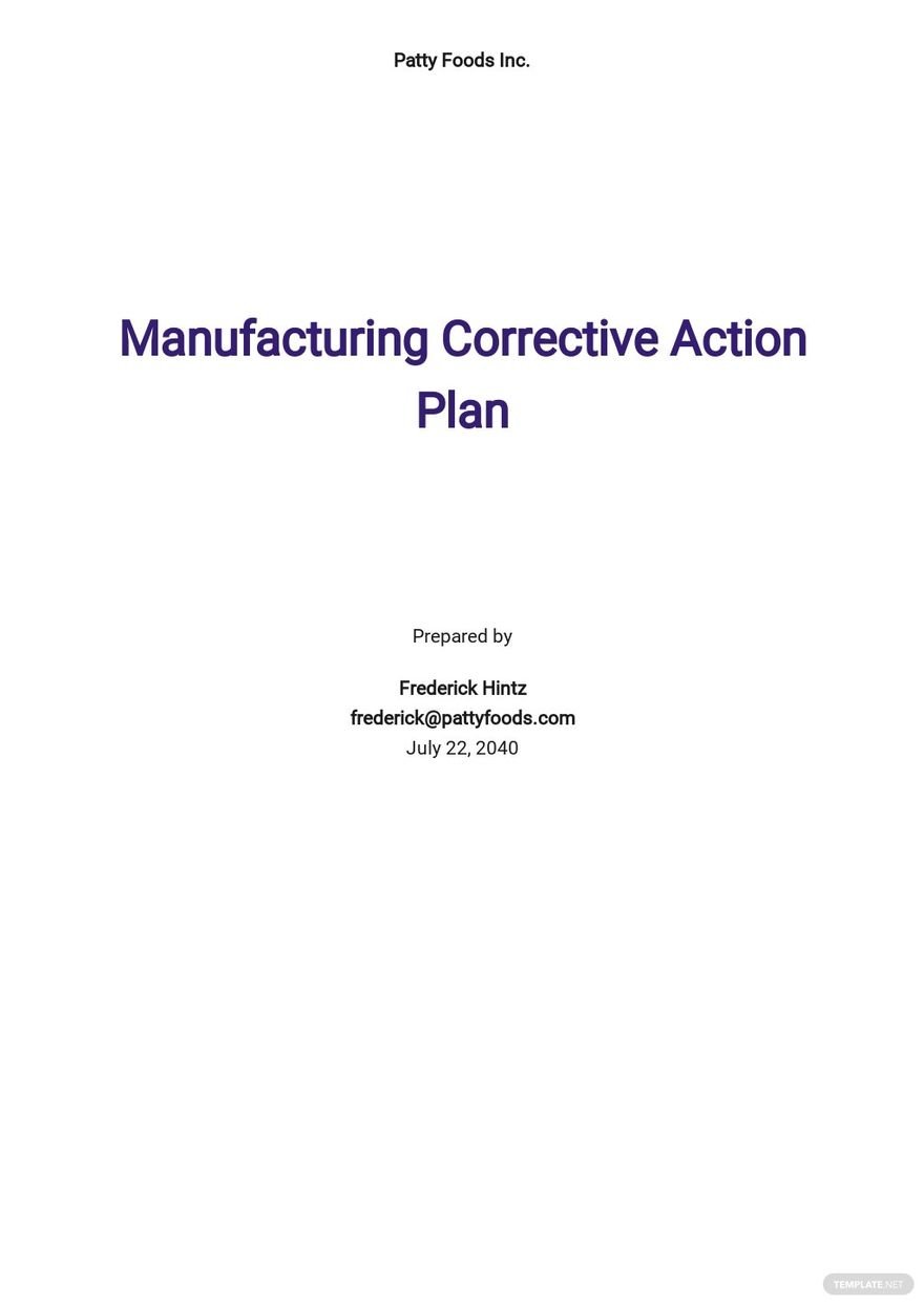 Manufacturing Corrective Action Plan Template