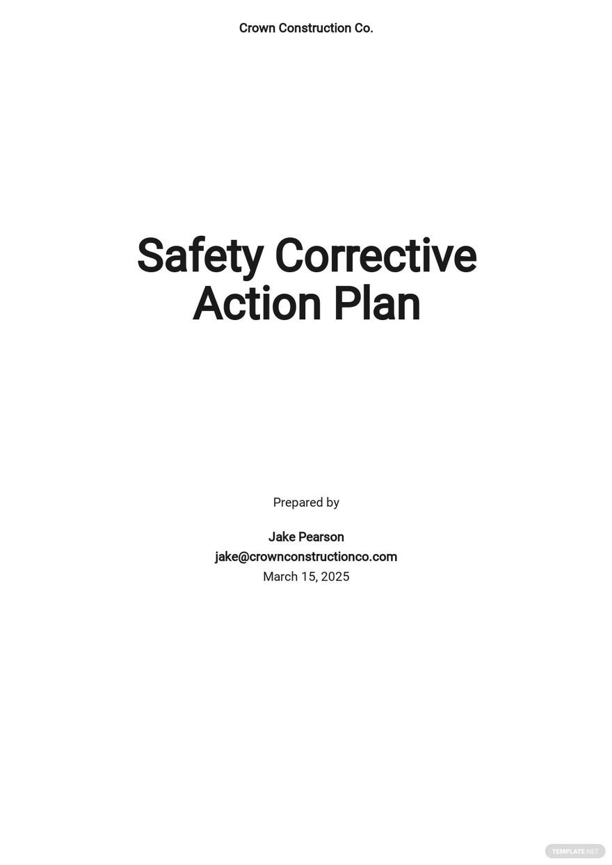 Saftey Corrective Action Plan Template