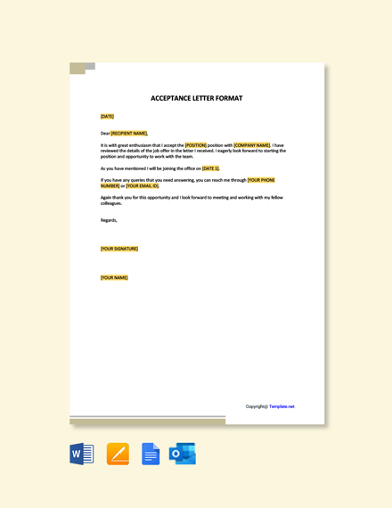 Acceptance Letter Format Template - Google Docs, Word | Template.net