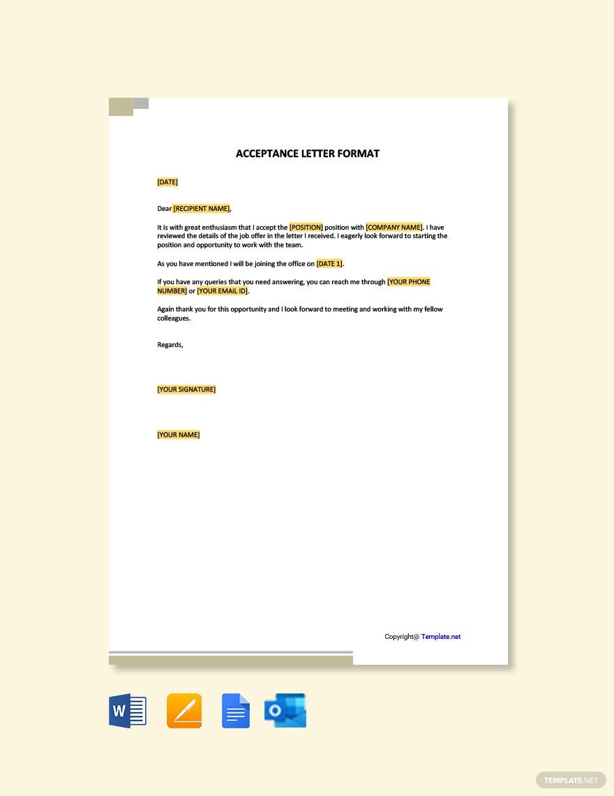 Acceptance Letter Format Template
