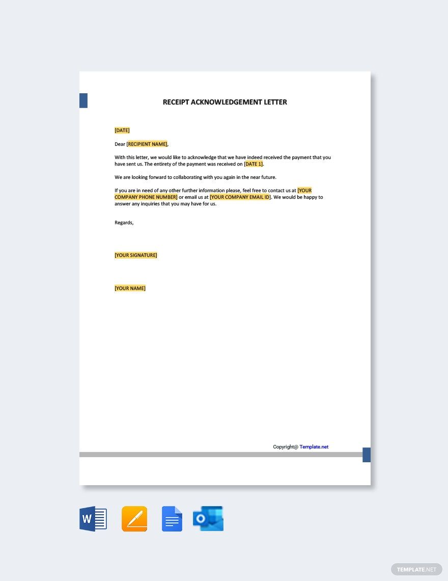 Receipt Acknowledgement Letter in Google Docs, Word, Pages, Outlook, PDF - Download | Template.net