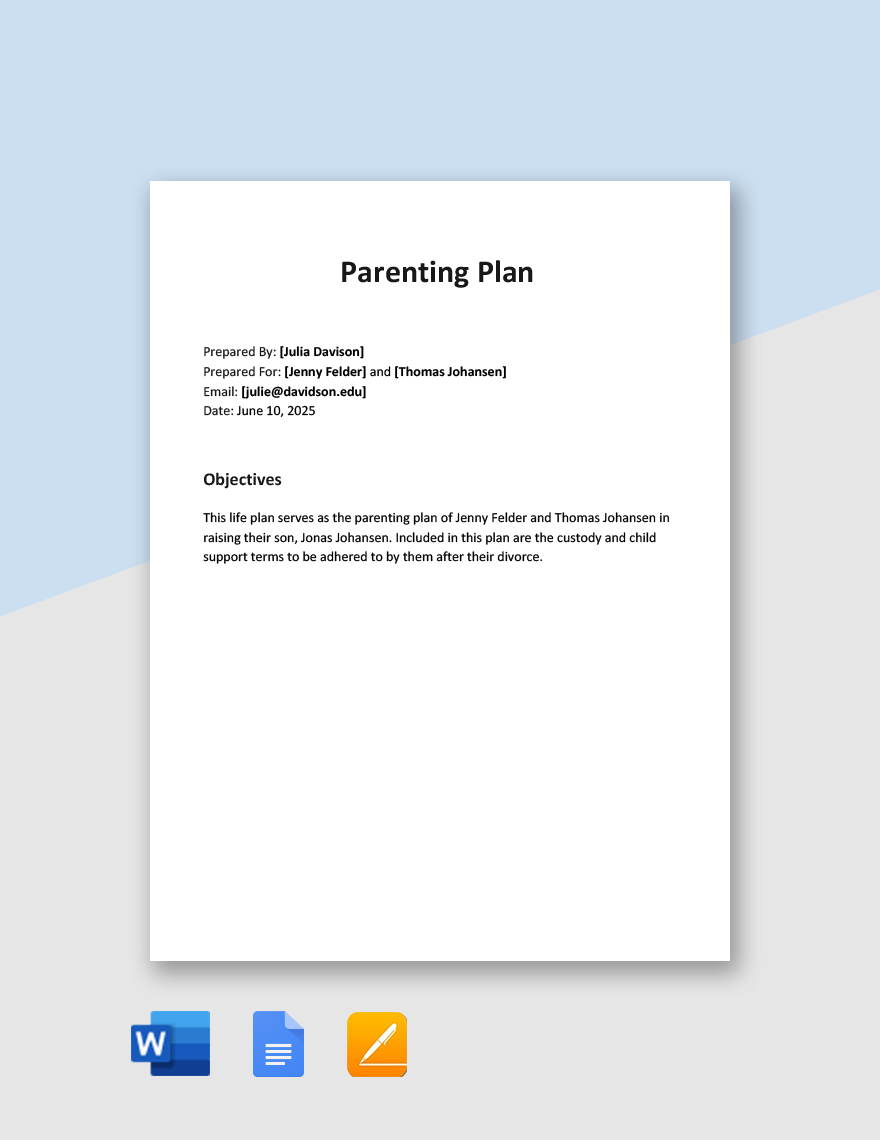 Free Sample Parenting Plan Template