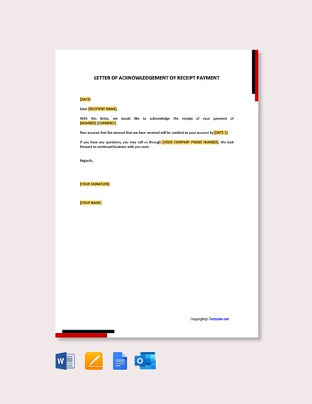 letter template for acknowledgement of receipt of payment