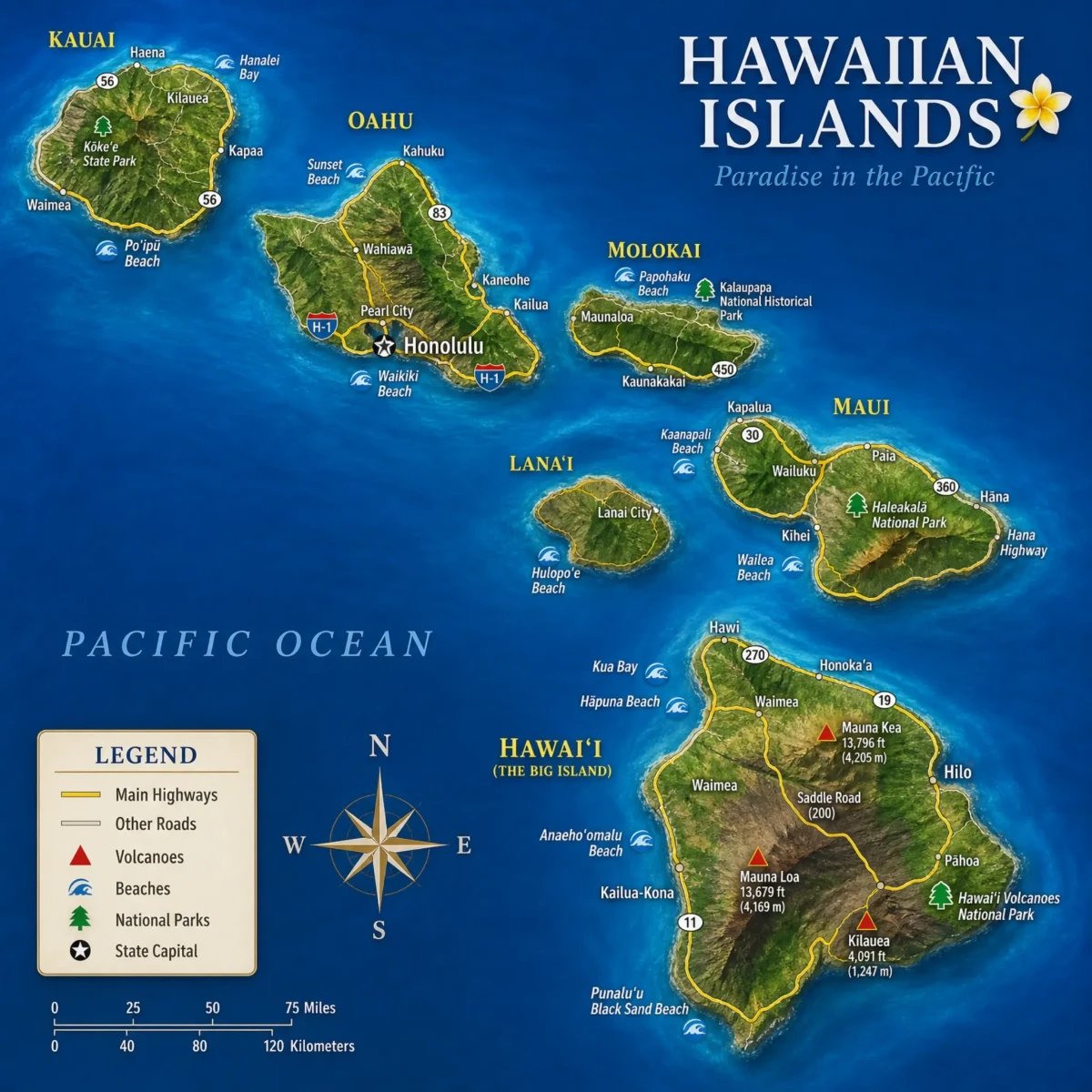 Free Hawaii Island Map Template to Edit Online