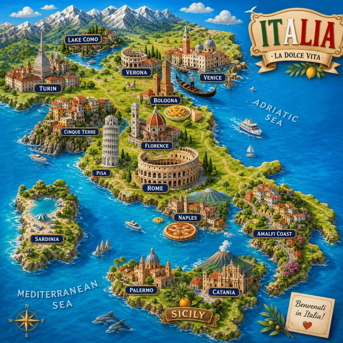Free Italy Tourist Map Template to Edit Online