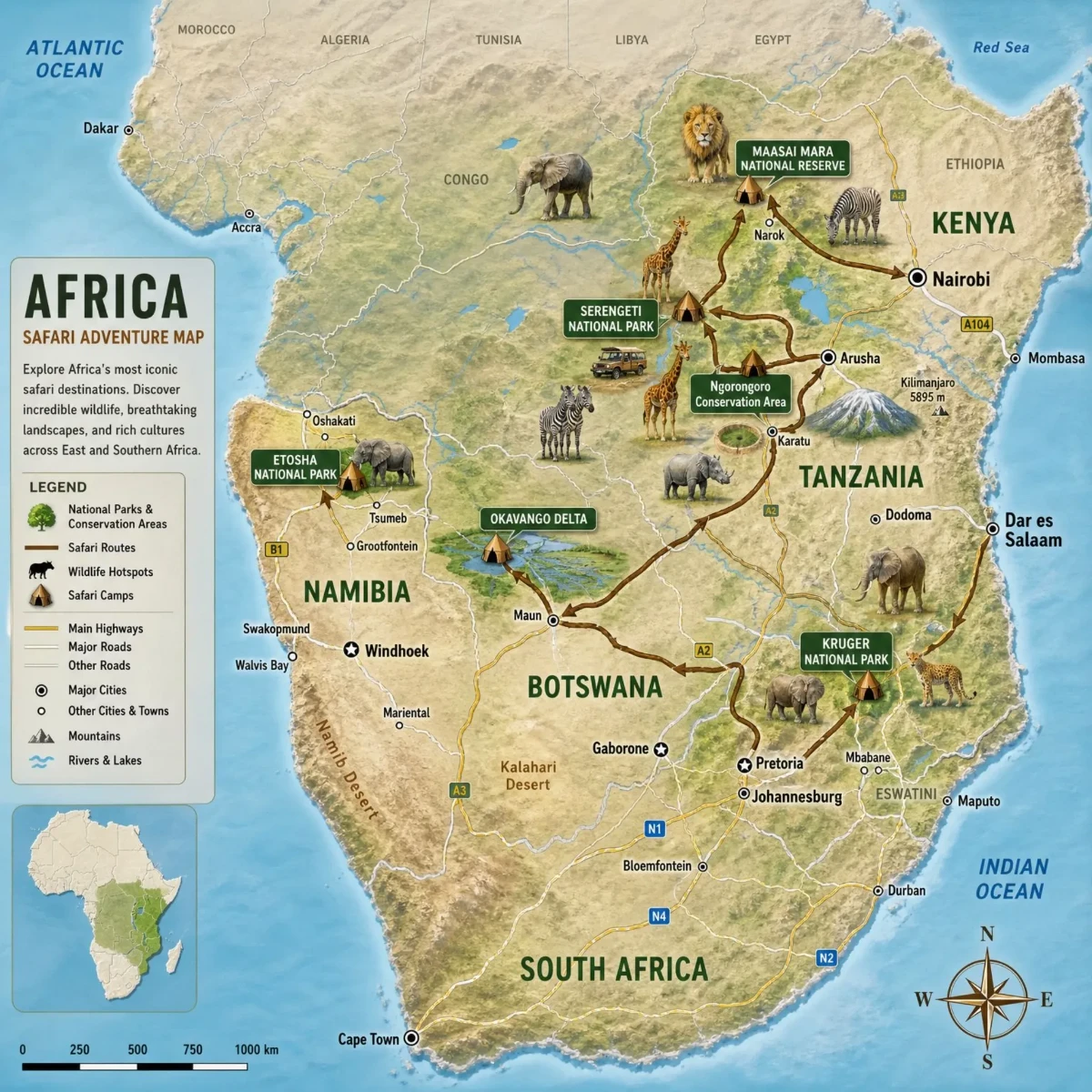 Free Africa Animal Safari Map Template to Edit Online