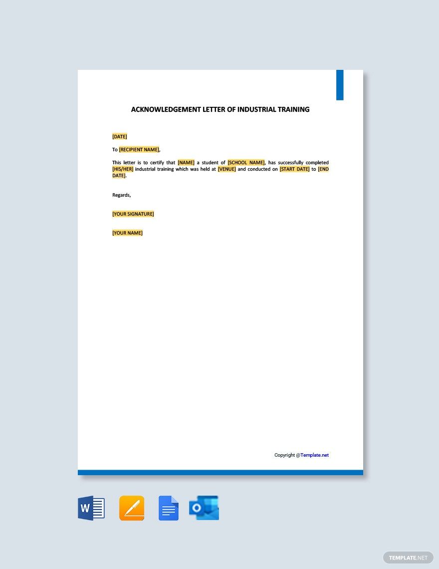 Acknowledgement Letter of Industrial Training Template