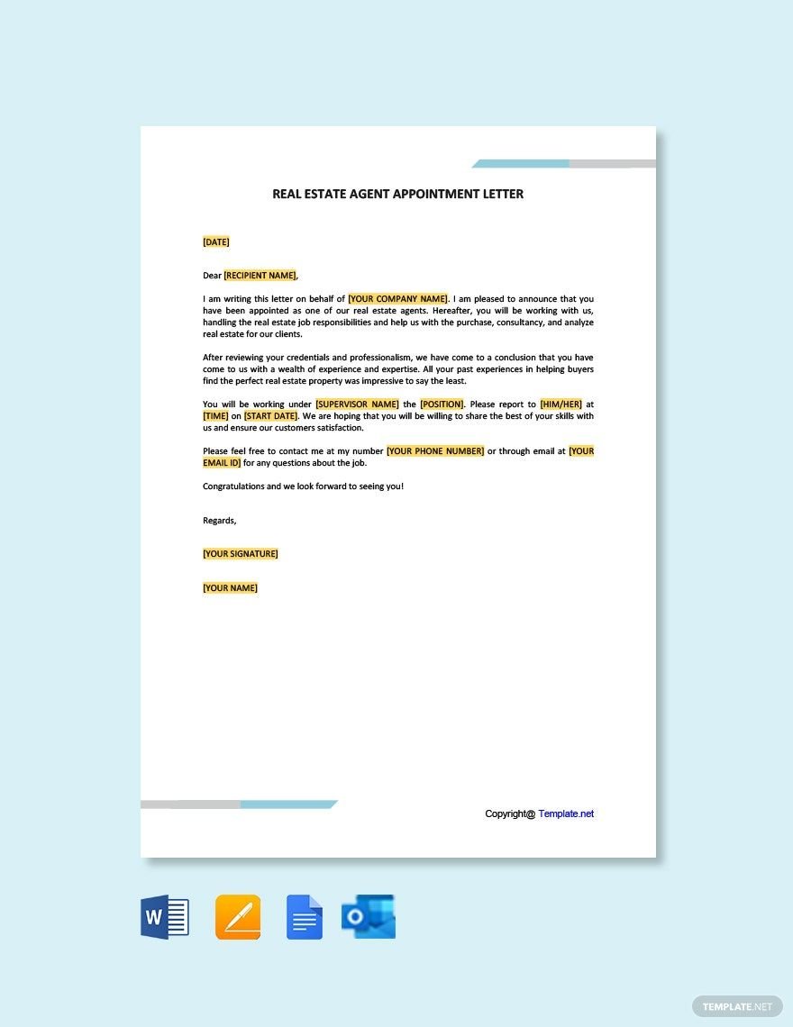 Real Estate Agent Appointment Letter Template