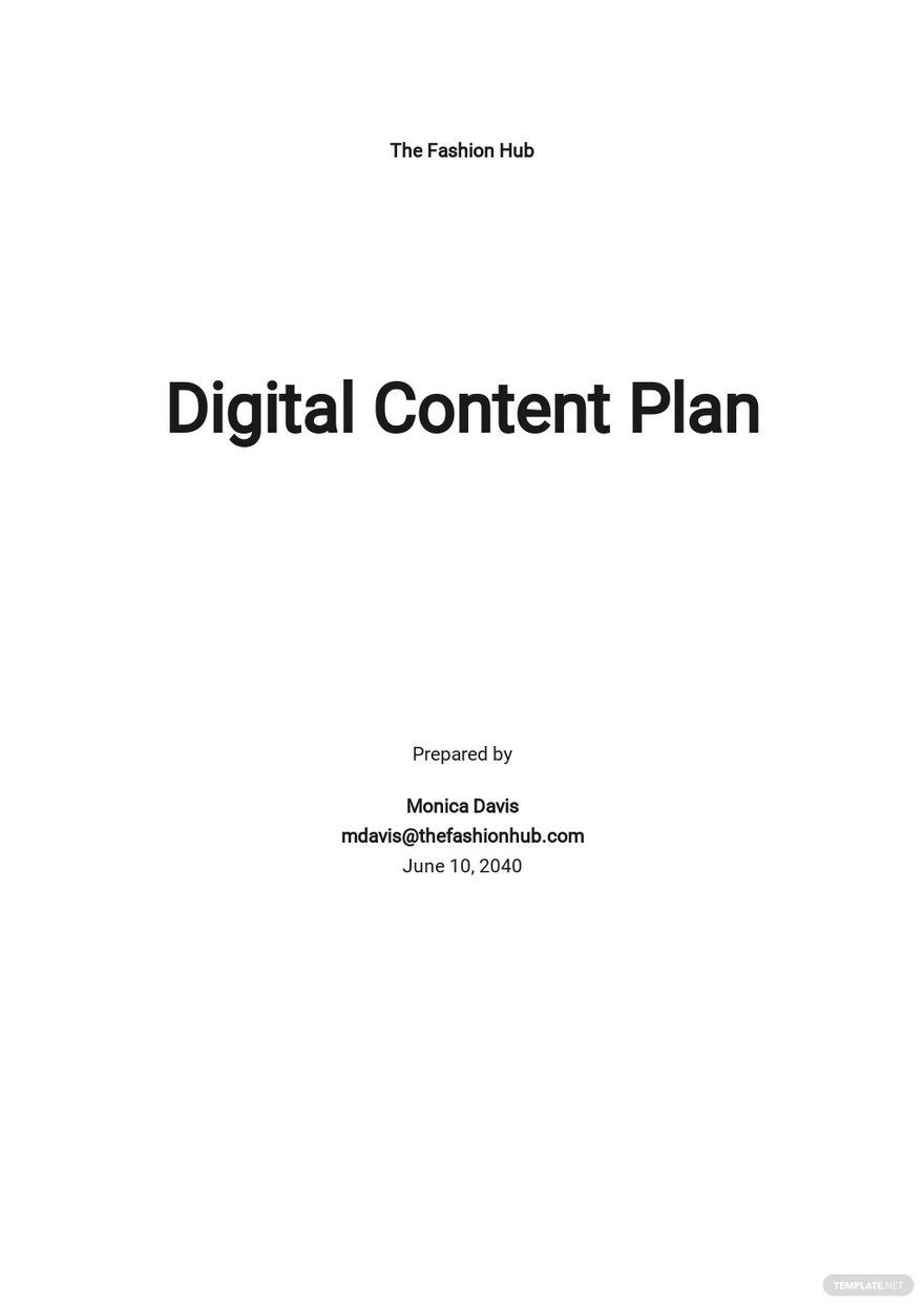 Digital Marketing Content Plan Template Google Docs, Word, Apple