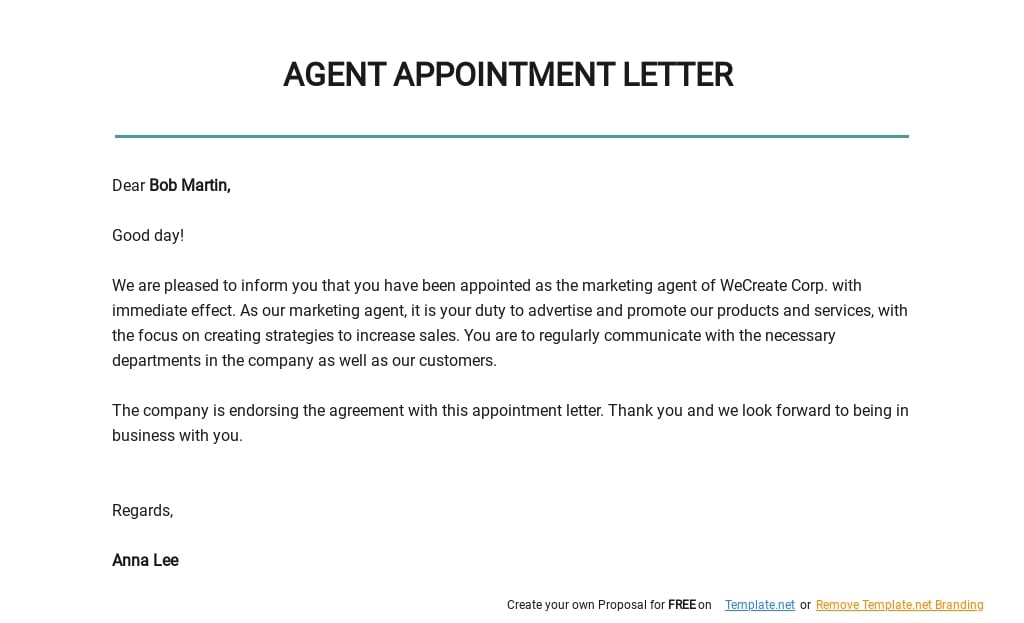 Agent Appointment Letter for Marketing Template.jpe