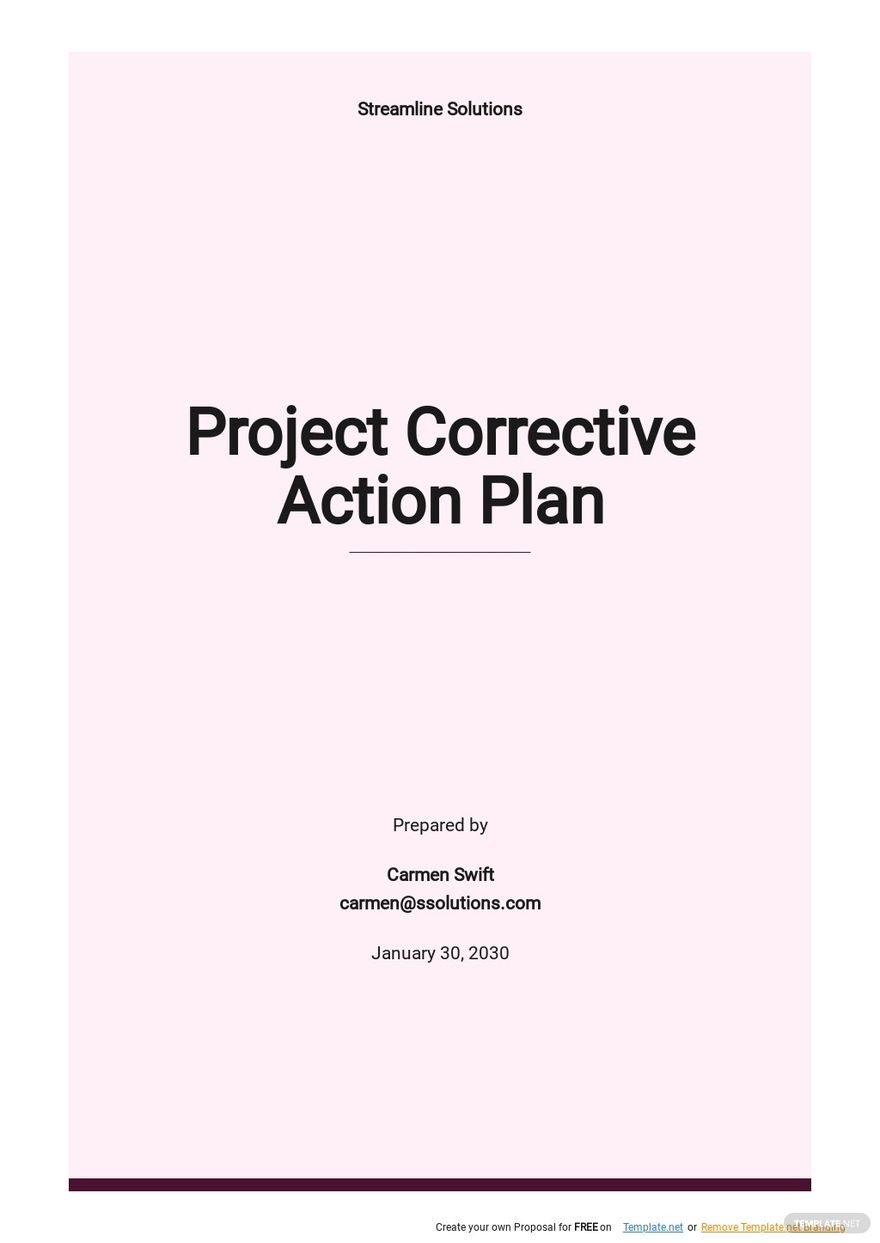 Project Corrective Action Plan Template
