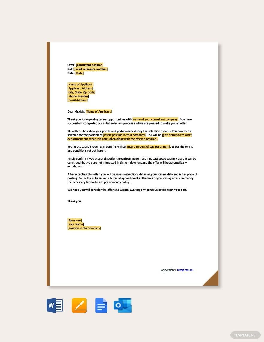 Consultant Offer Letter Template
