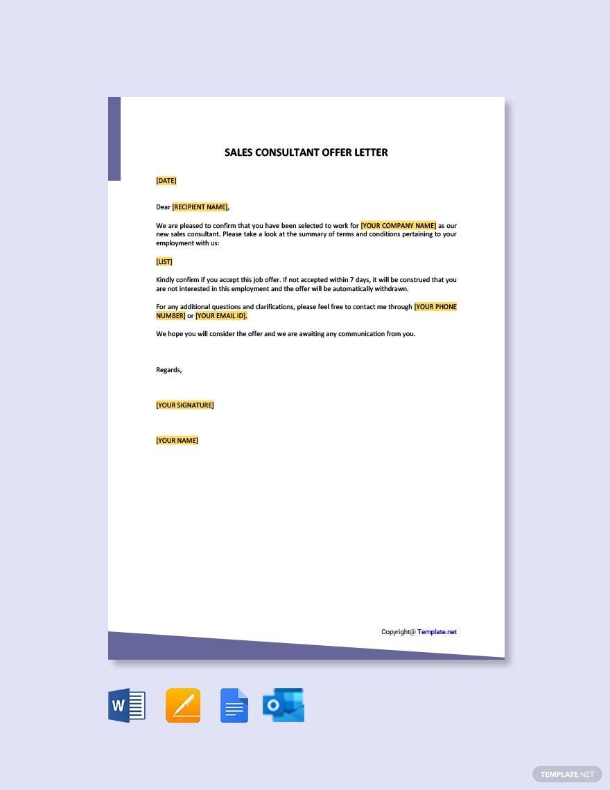 Sales Consultant Offer Letter Template