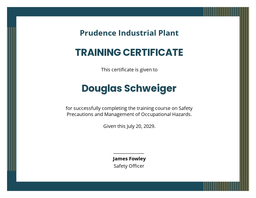 Industrial Training Certificate Template - Google Docs, Illustrator, Word, Outlook, Apple Pages, PSD, Publisher