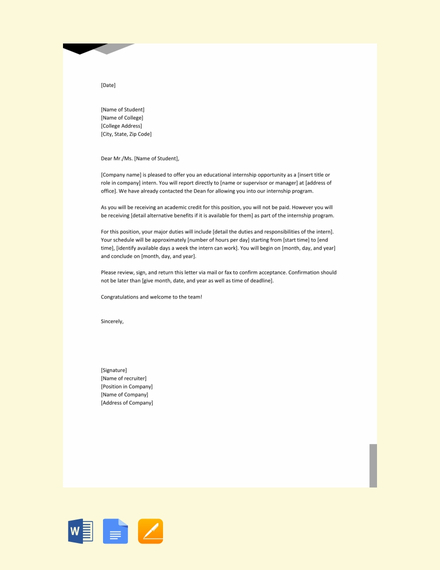 FREE Internship Offer Letter From Company to College Template - Word