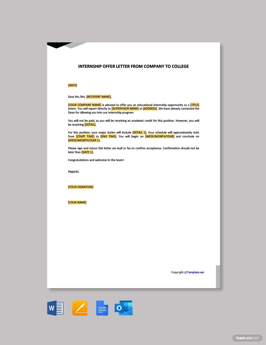 Offer Letter Internship Template prntbl.concejomunicipaldechinu.gov.co