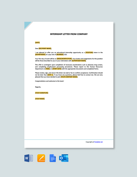 Free Internship Offer Letter From Company To College Template - Google 