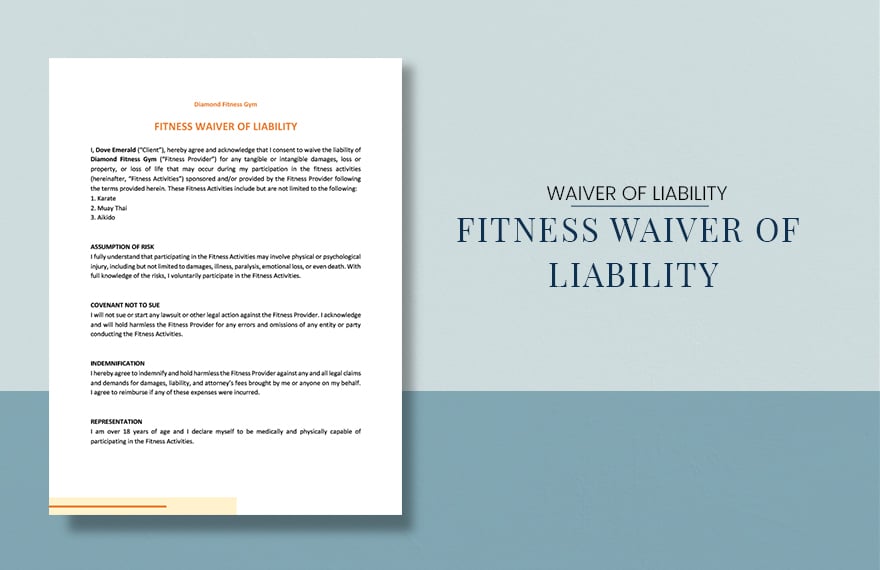 Fitness Waiver of Liability Template in Word, Google Docs