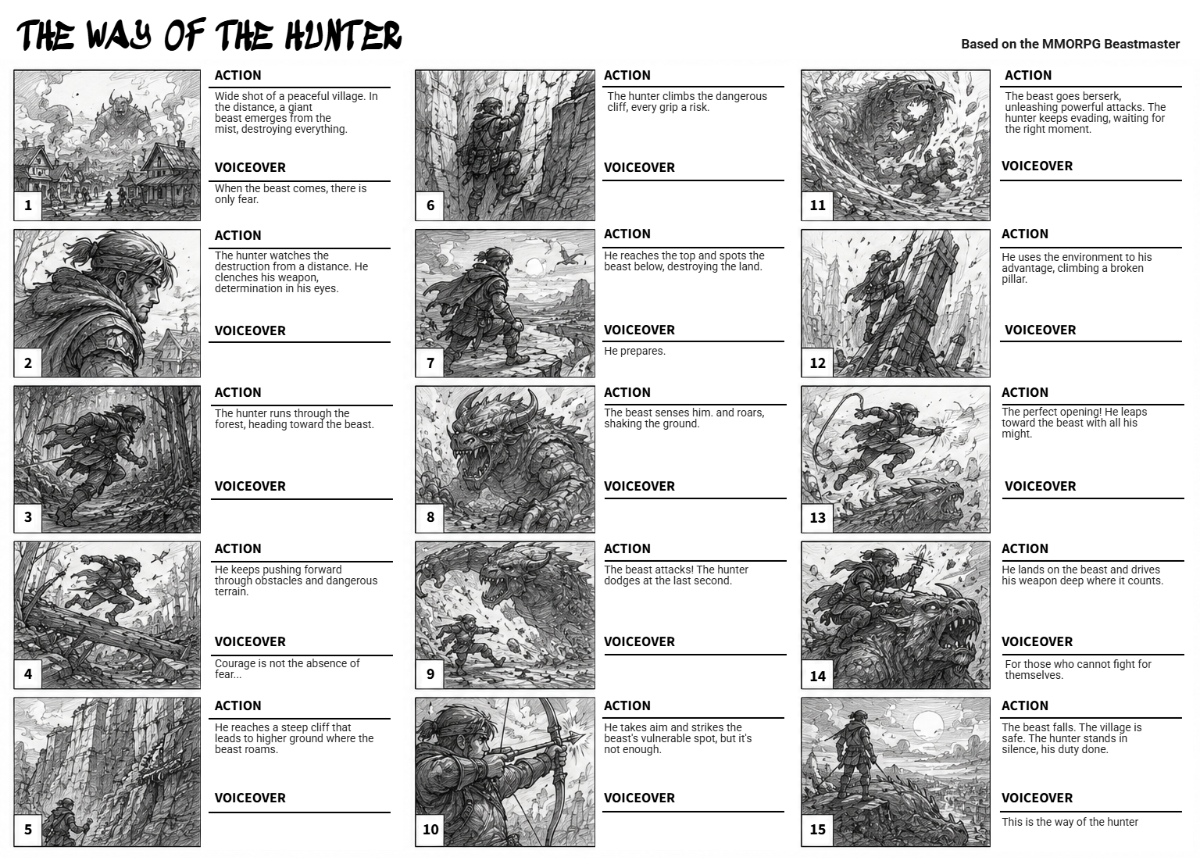 Free Action Scene Storyboard Template to Edit Online