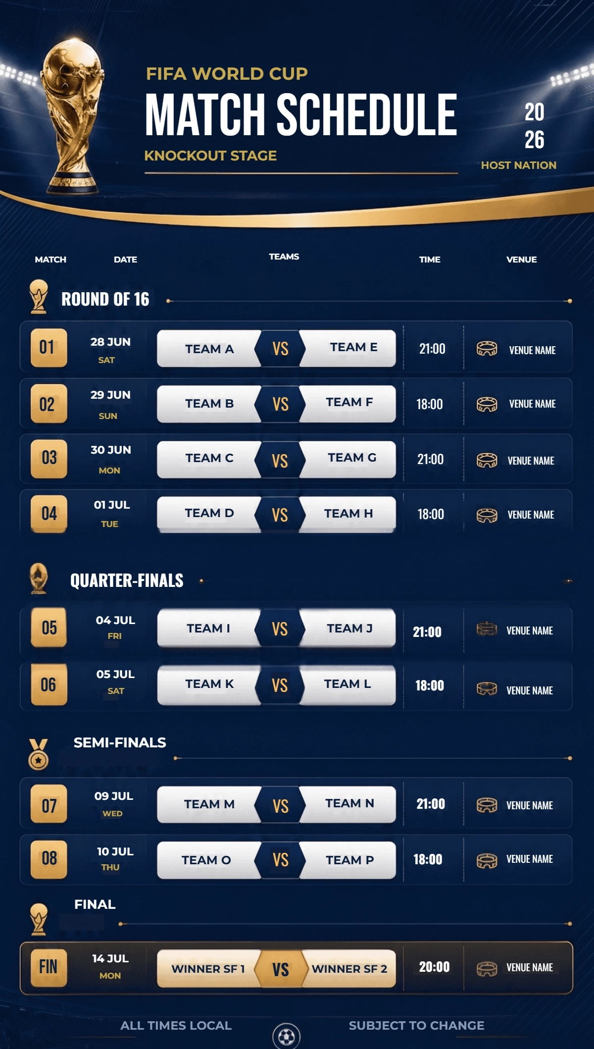 Free FIFA World Cup Match Schedule Template to Edit Online
