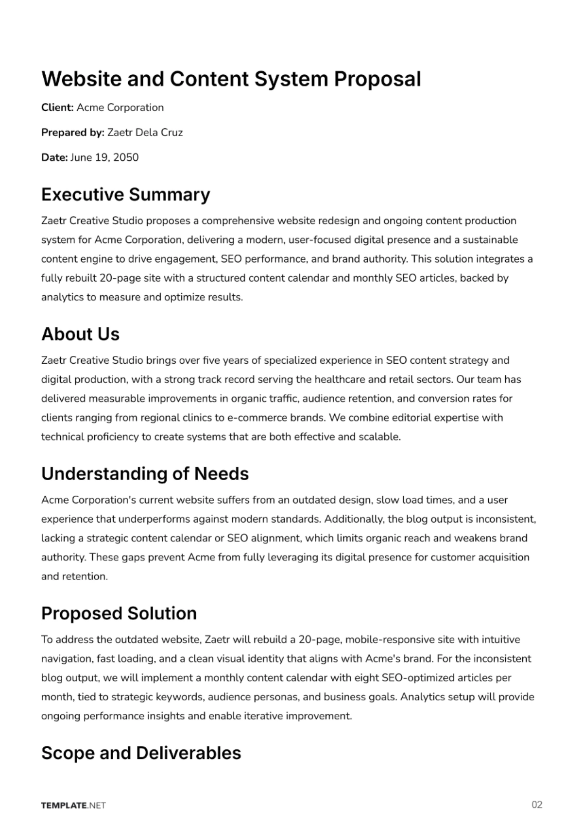 Free Business Proposal Template to Edit Online