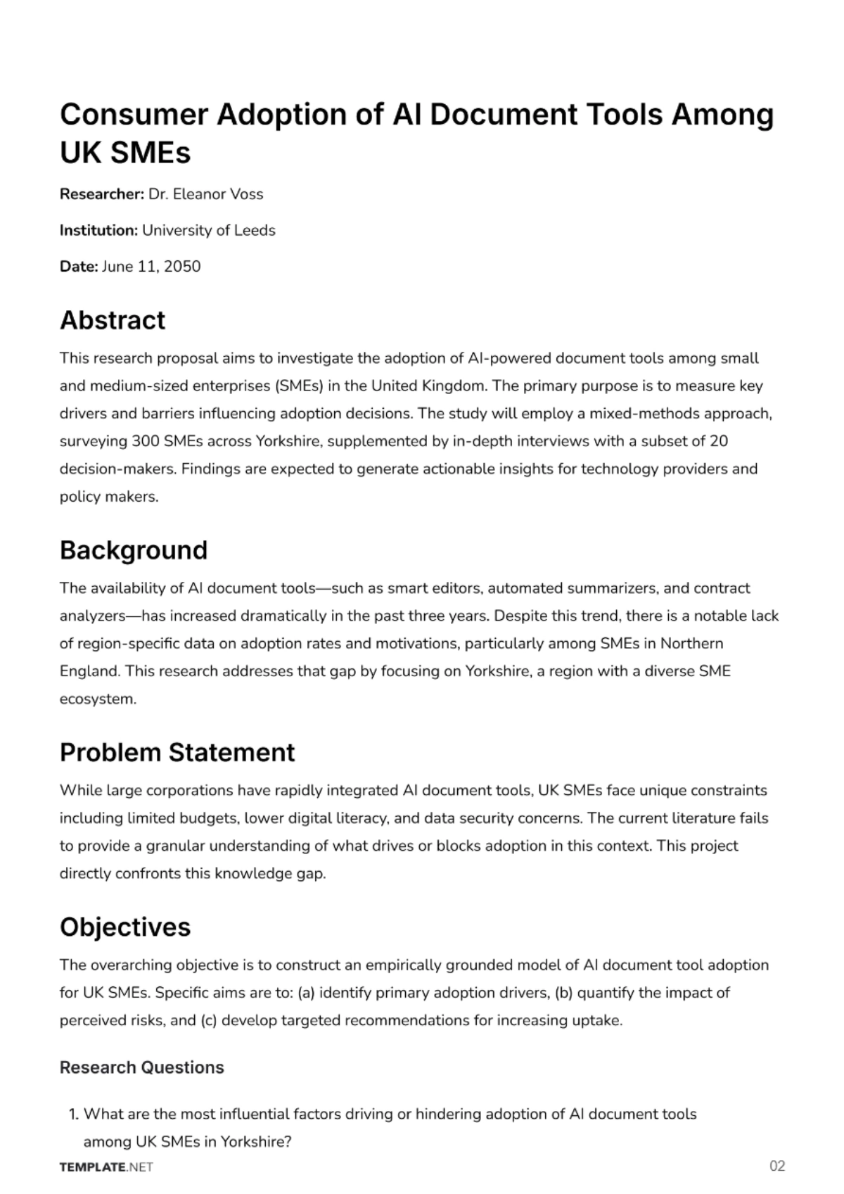 Free Research Proposal Template to Edit Online