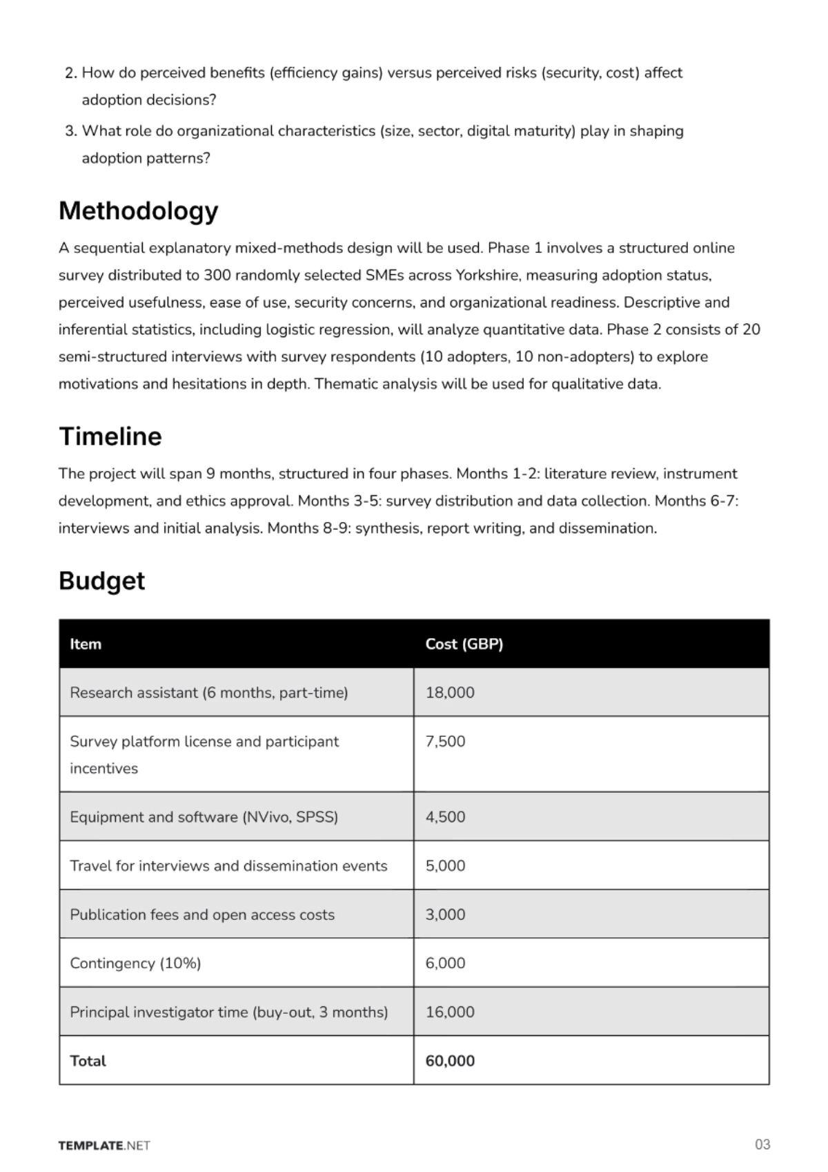 Free Research Proposal Template to Edit Online