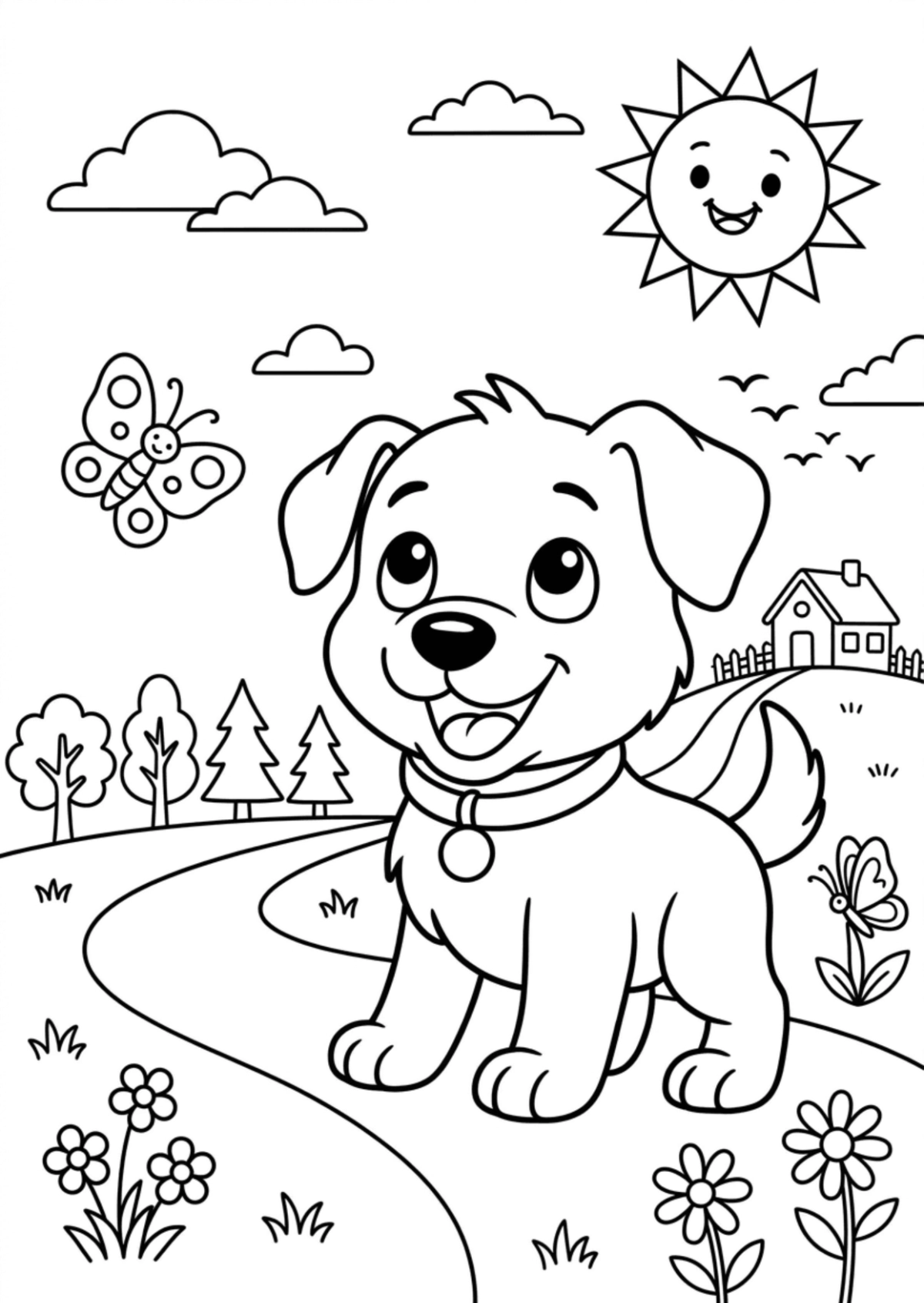 Free Dog Coloring Page Template to Edit Online