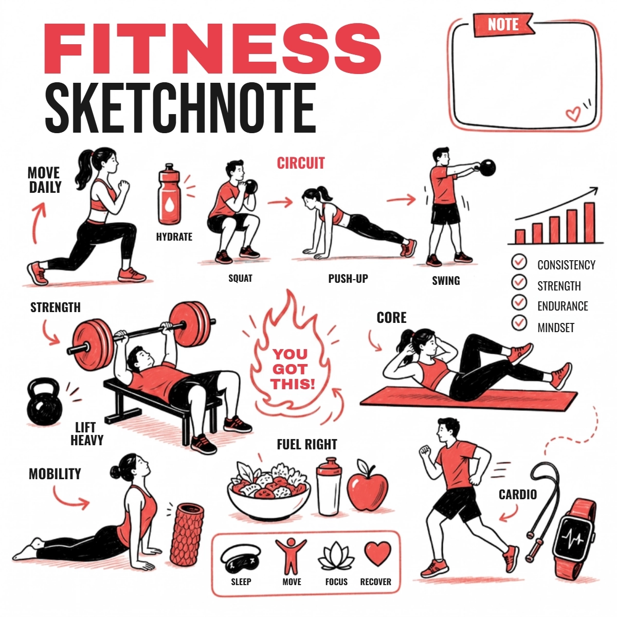 Free Fitness Sketchnote Template to Edit Online