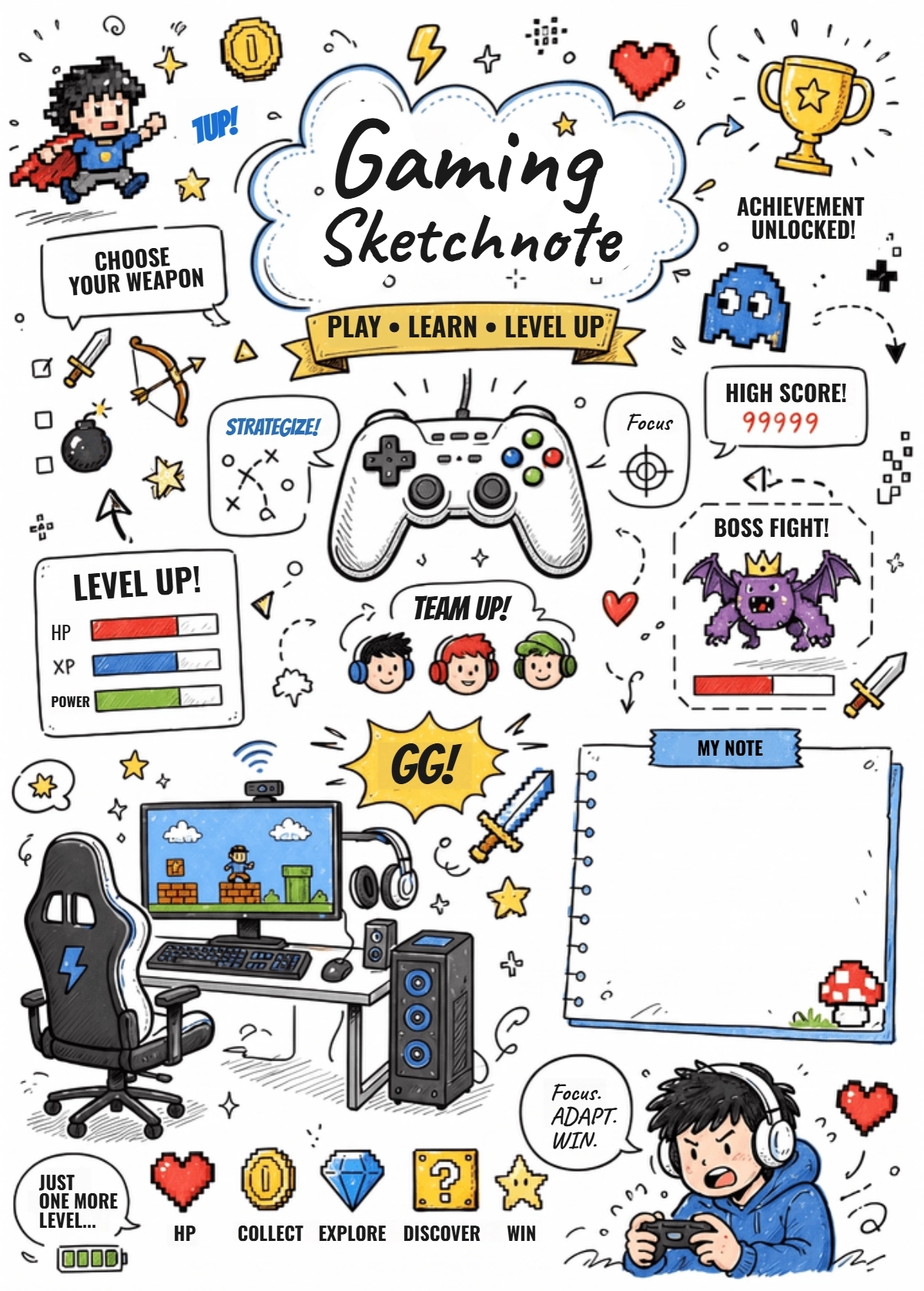 Free Gaming Sketchnote Template to Edit Online