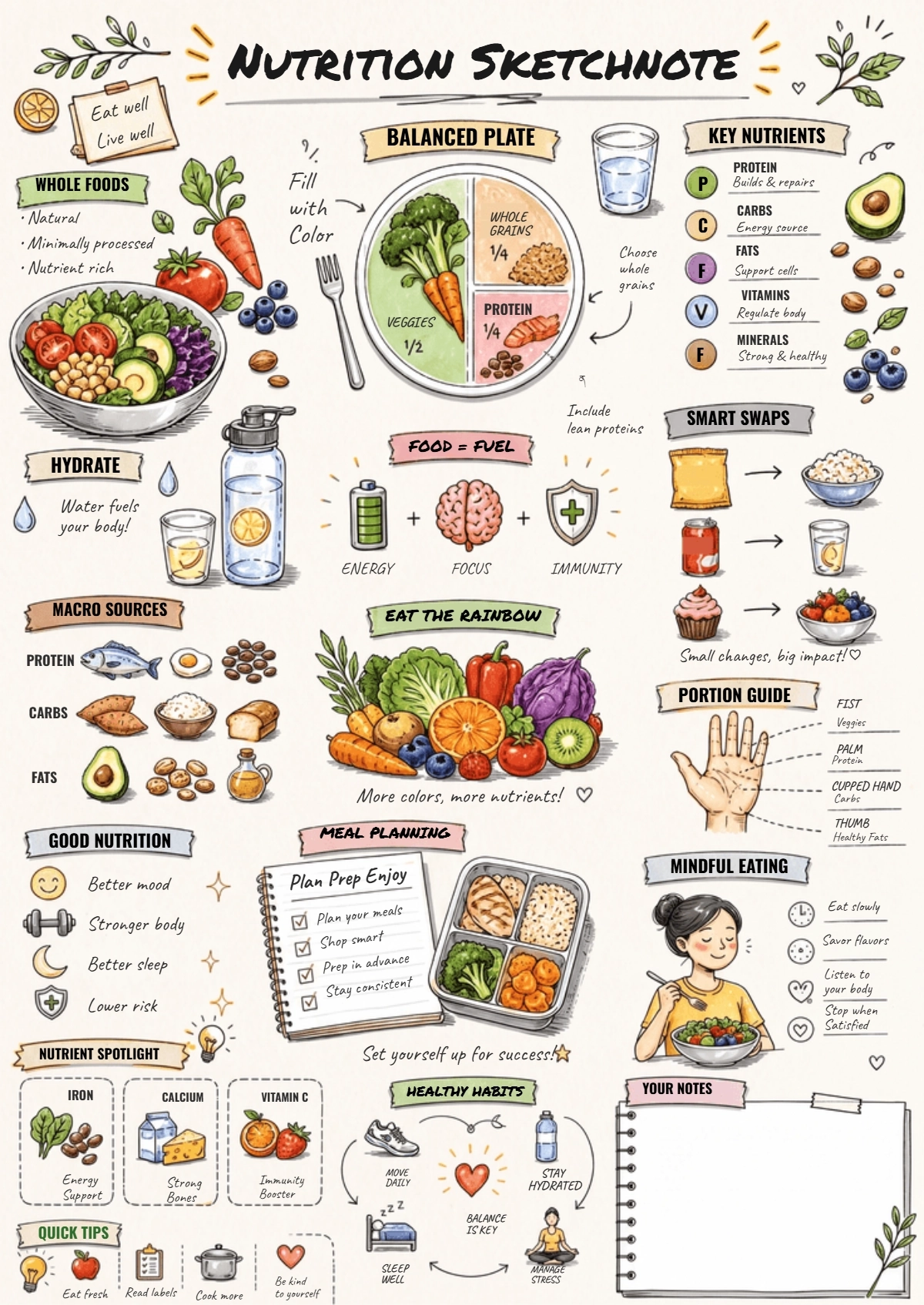 Free Nutrition Sketchnote Template to Edit Online
