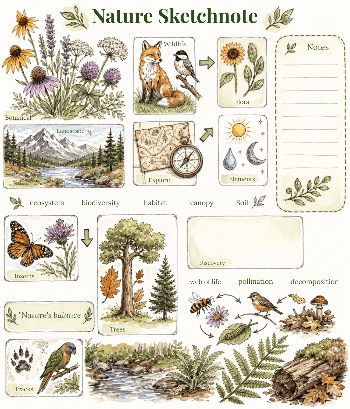 Free Nature Sketchnote Template to Edit Online