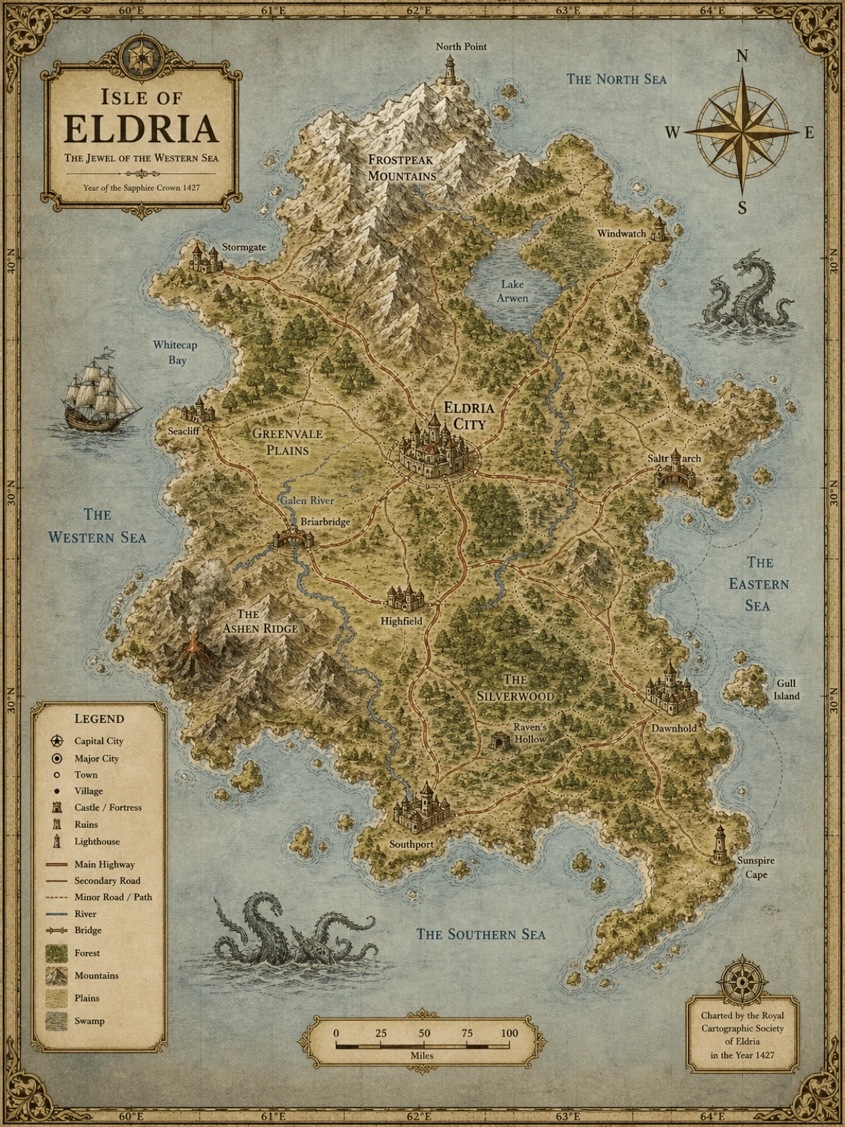 Free Fantasy Island Map Template to Edit Online