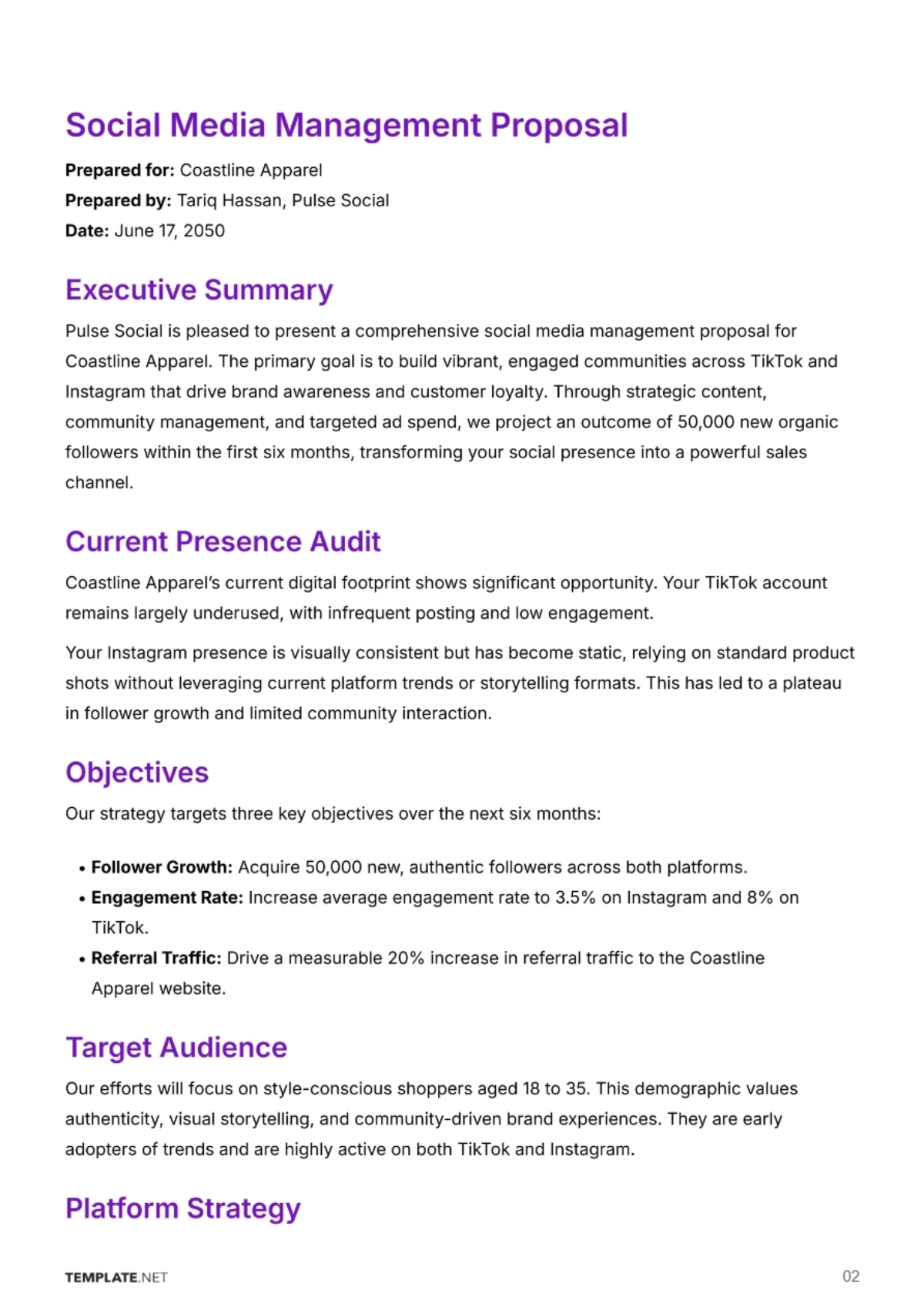 Free Social Media Marketing Proposal Template to Edit Online