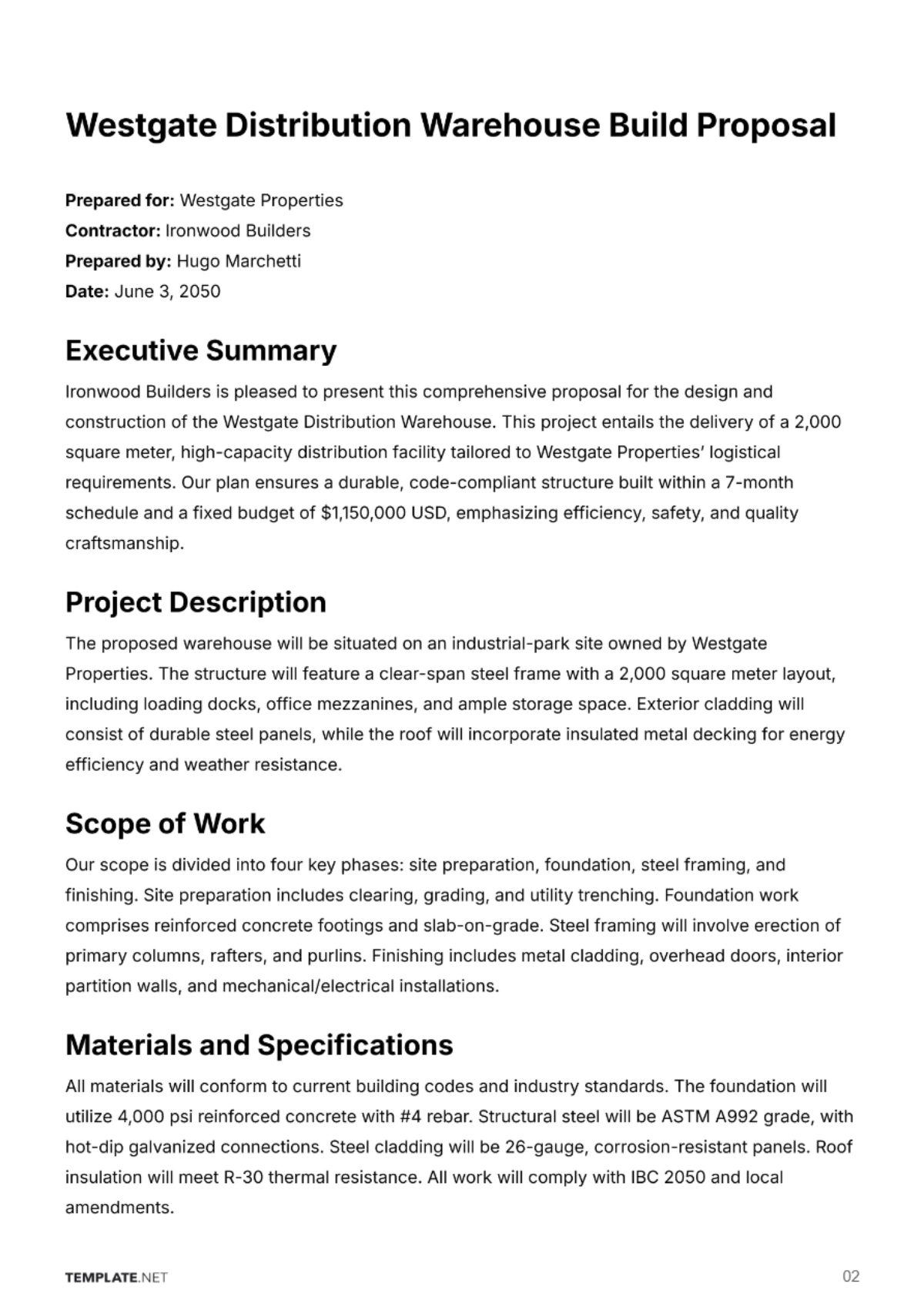 Free Construction Proposal Template to Edit Online